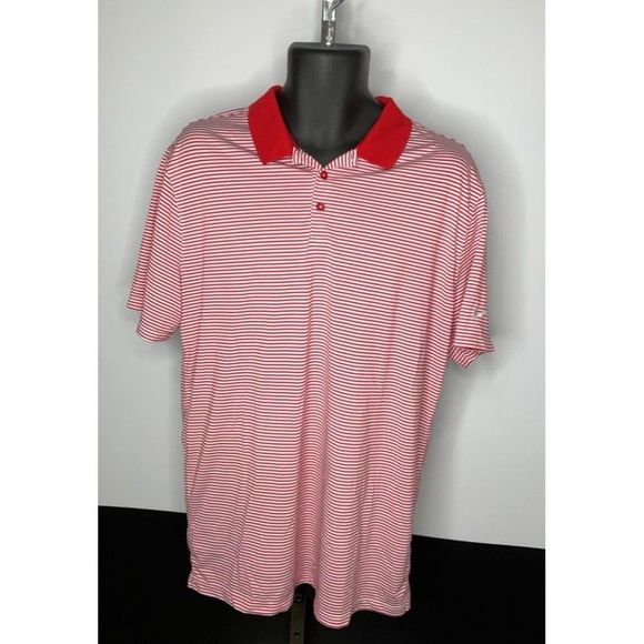 Xl Nike Golf Polo Shirt Red white stipe DriFit Standard Fit - Picture 2 of 5
